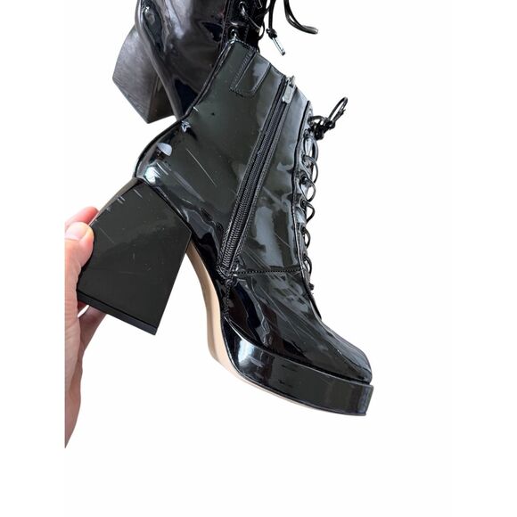 Sam Edelman Circus NY Black Patent Leather Heeled Boots Size 8 Retro Style - Picture 7 of 10